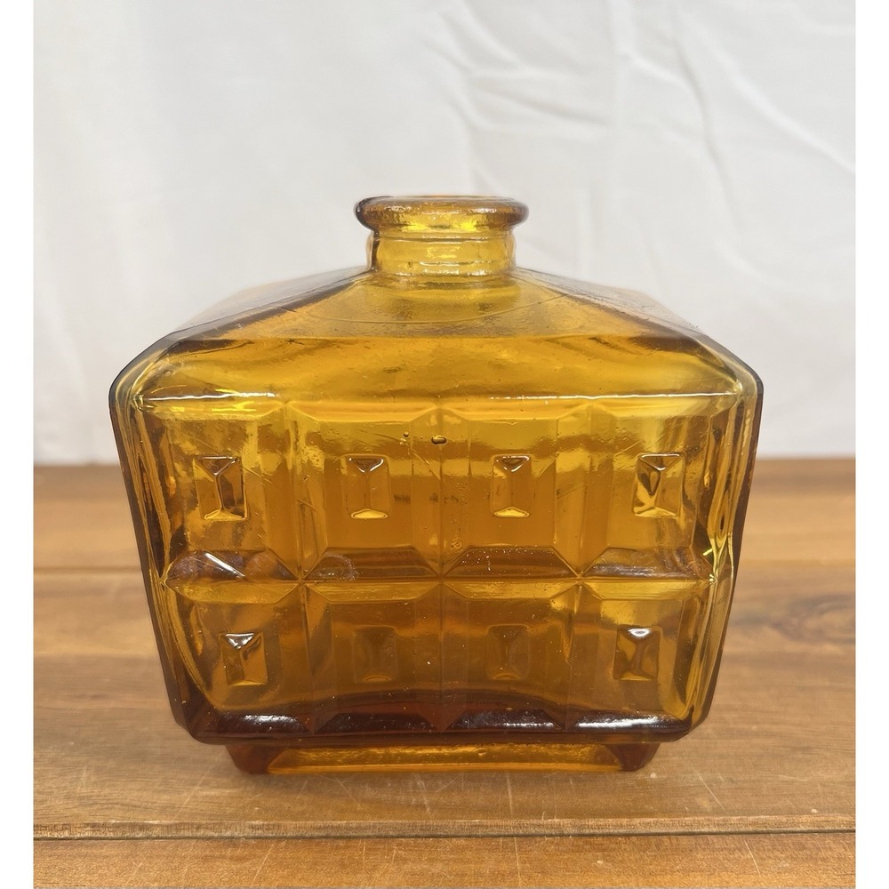 Vintage MCM Amber Glass Decanter Bottle Brutalist Geometric Design - Picture 5 of 9